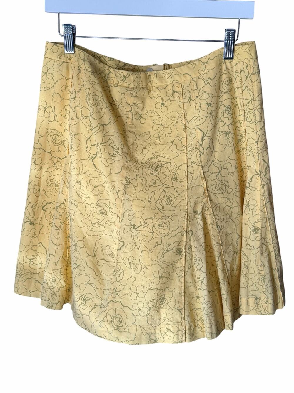 Yansi Fugel Butter Yellow Floral Cotton A-Line Skirt Size 8 Cottagecore Brunch